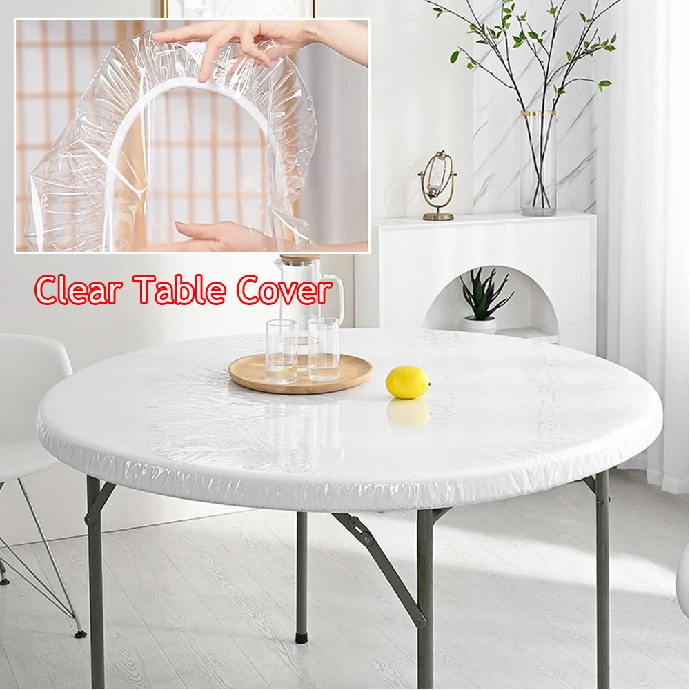 Round Elastic Tablecloth Transparent Table Cover TPU Waterproof Oil-Proof Tablecloth Dinning Table Protector Cover