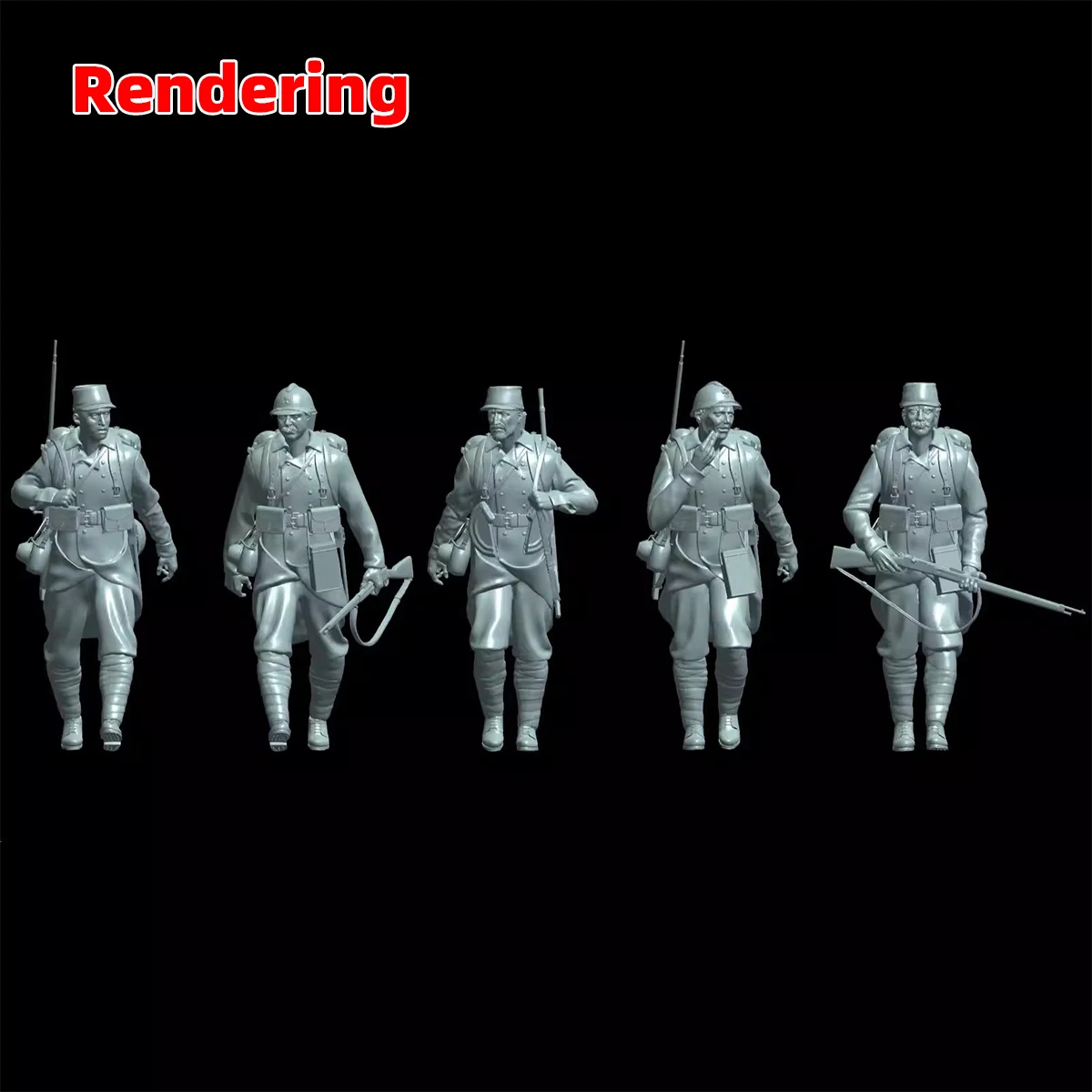 Maßstabsgetreuer Miniaturmodellbausatz Französische Marschinfanterie Figuren Truppen Soldaten Militär Diorama 5-teiliges Set 1914-1918 1/35 1/48 1/72 – Detail 5