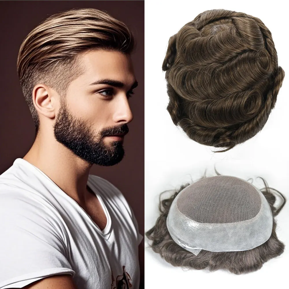 Australia Style Hand Curly Toupee Men Wigs Real Human Hair Replacement System Hair Piece Swiss Lace Top Natural Hairline 8x10