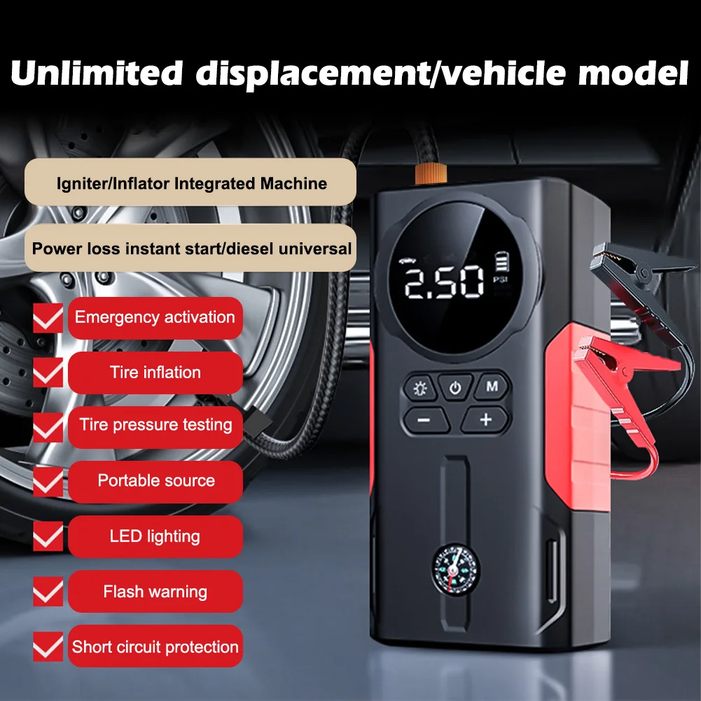 1000A Car Jump Starter Power Bank 4 In 1 Air Compressor Tire Inflator 20000mAh Portable Battery Booster with LED Flashlight