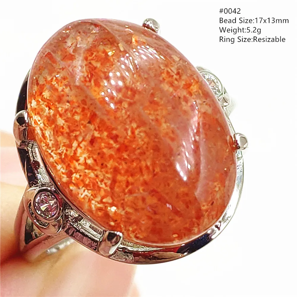 Natural Gold Strawberry Sunstone Adjustable Ring Jewelry For Women Men Orange Suntone Cat Eye 925 Sterling Silver AAAAAA