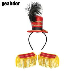 Adults Kids Cosplay Accessories Set Feather Decorated Headwear with Tassel Fringe Trim Epaulet for Parties Events Performance