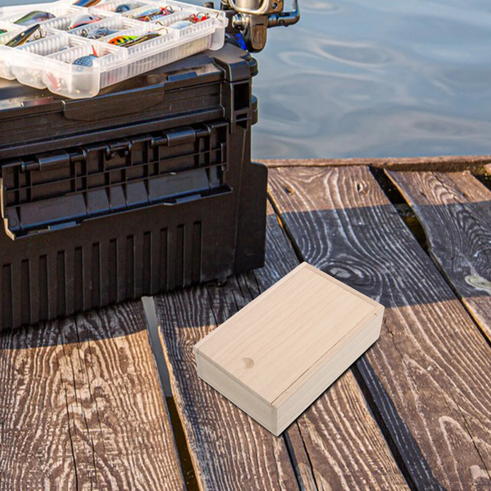 

Wooden Bait Box Fishing Storage Container Holder Tackle Case Lure Containers Travel