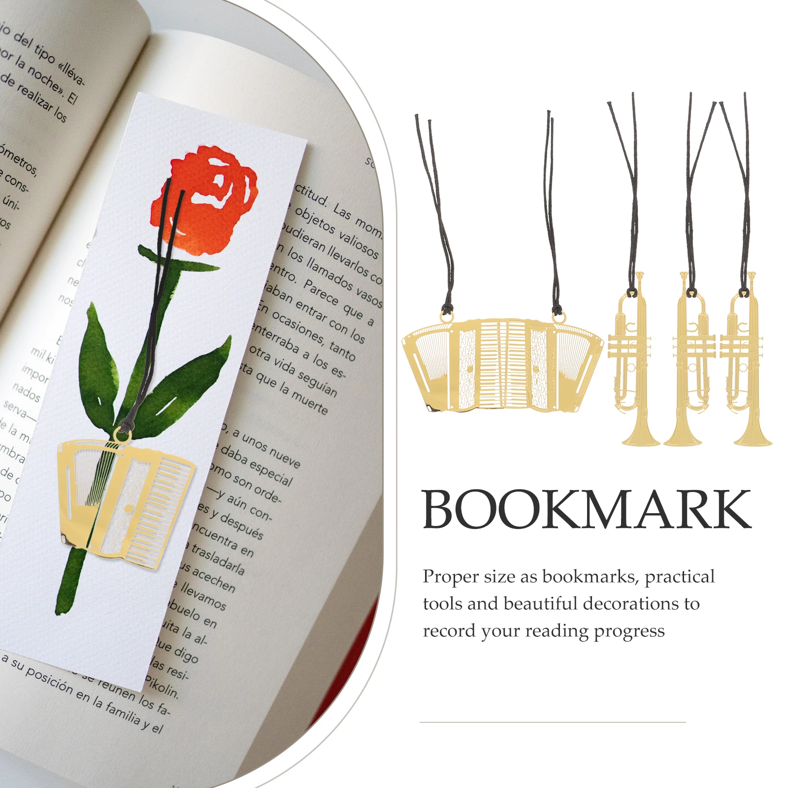 

5pcs Metal Bookmarks Musical Instruments Design Wear-Resistant Black Page Markers Gift for Family Friends Student