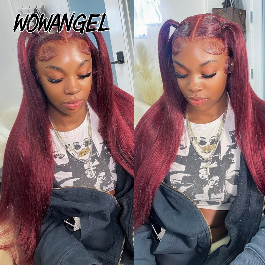 Pre Cut Lace13x6 HD Lace Front Wigs 250% 99J Burgundy Silky Straight Wigs Invisible HD Lace Frontal Human Hair Wigs For Woman