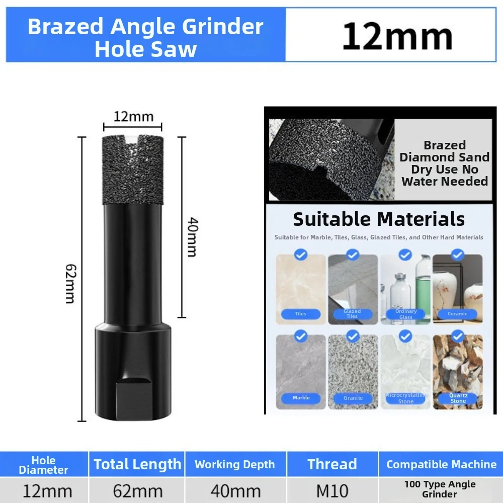 M10 Thread Core Drill Bit Multi-Size Dry Cutting Type Hole Saw Cutter 6/12/20/35mm Diameter Dry Drill Bit