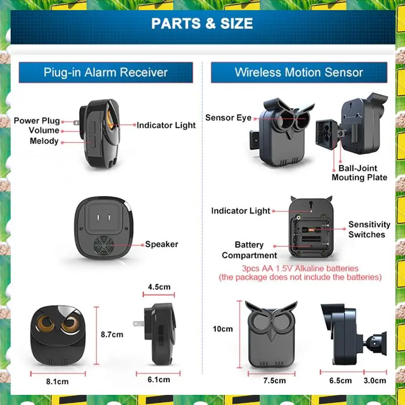 3C Electron Wireless Driveway Alarm 800 Meters Long Range Weatherproof Outdoor Motion Sensor&Detector Security Alert System,Wire