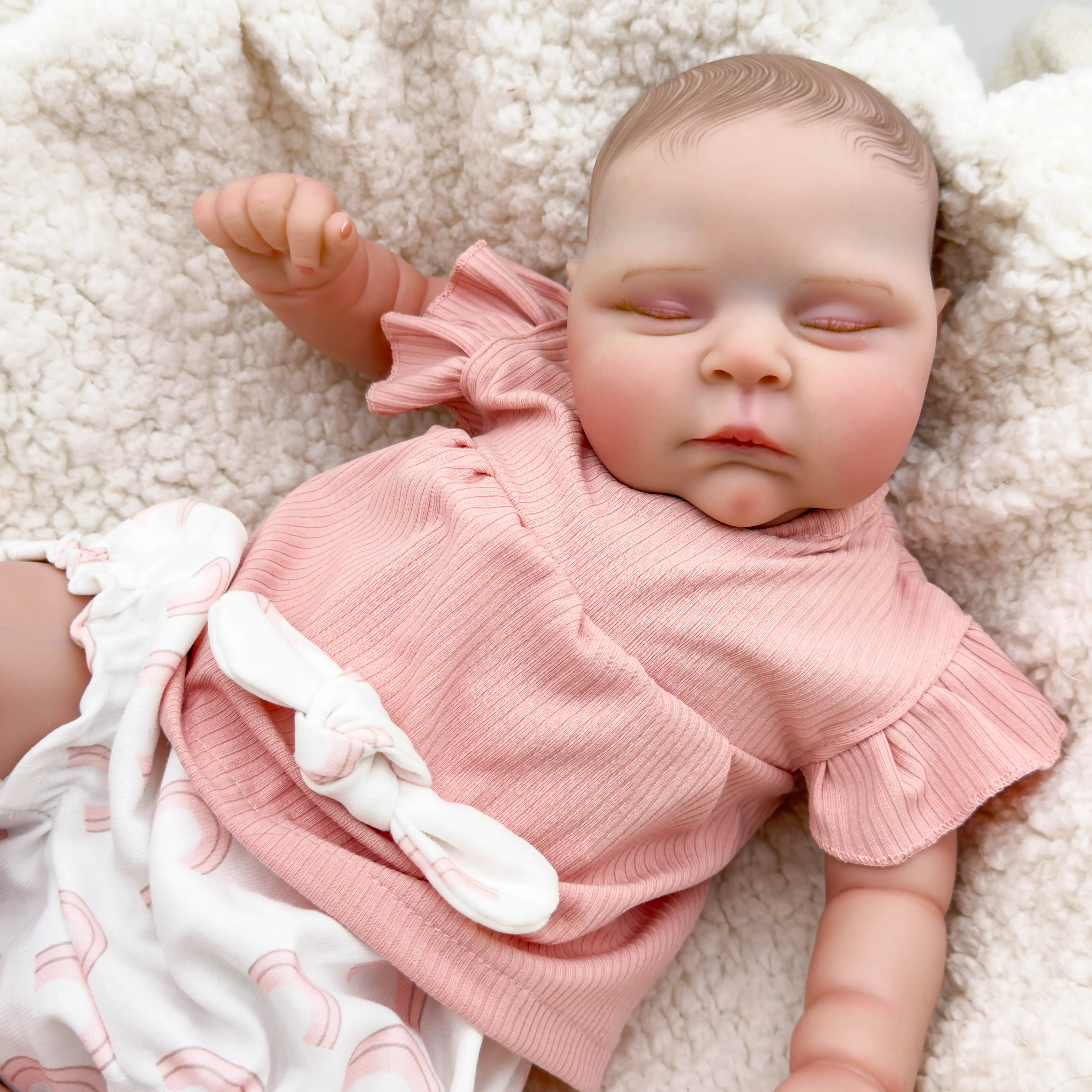 NPK 19inch Peaches Soft Body Reborn Baby Doll with 3D Skin Multiple Layers Painting with hand painted Hiar Touch Doll