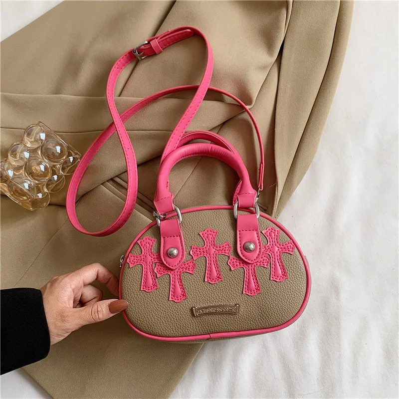 Novelty Cross PU Leather Crossbody Bags For Women Contrast Color Shoulder Handbag Ladies Fashionable Purses and Handbags 2022