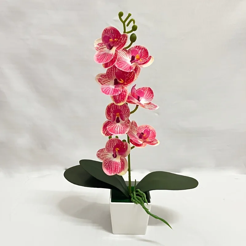 Künstliche Blume, Schmetterlingsorchidee, Topfpflanze, 7 Blüten, Heim- und Bürodekoration, Fotografie-Requisite, Künstlicher Bonsai, Grünpflanzen – Detail 11
