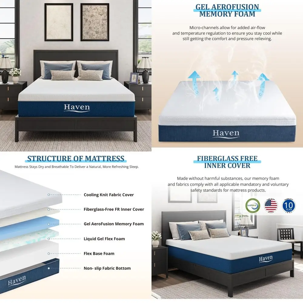 Medium Firm Memory Foam Queen Mattress for Back Pain Relief, 12-Inch Bed in a Box, Fiberglass-Free, CertiPUR-US Certified