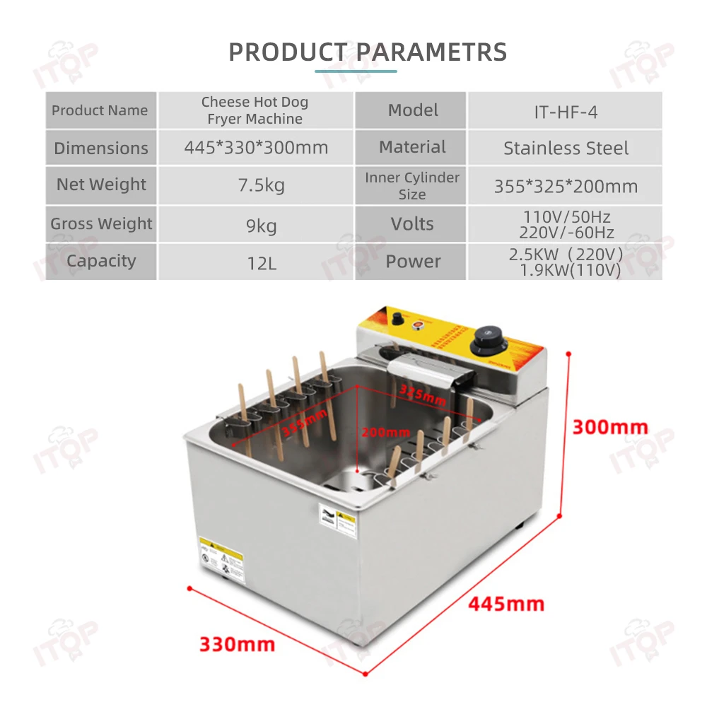 ITOP 12L 상업용 자동 치즈 핫도그 스틱 프라이 전기 한국어 모짜렐라 옥수수 개 프라이 기계