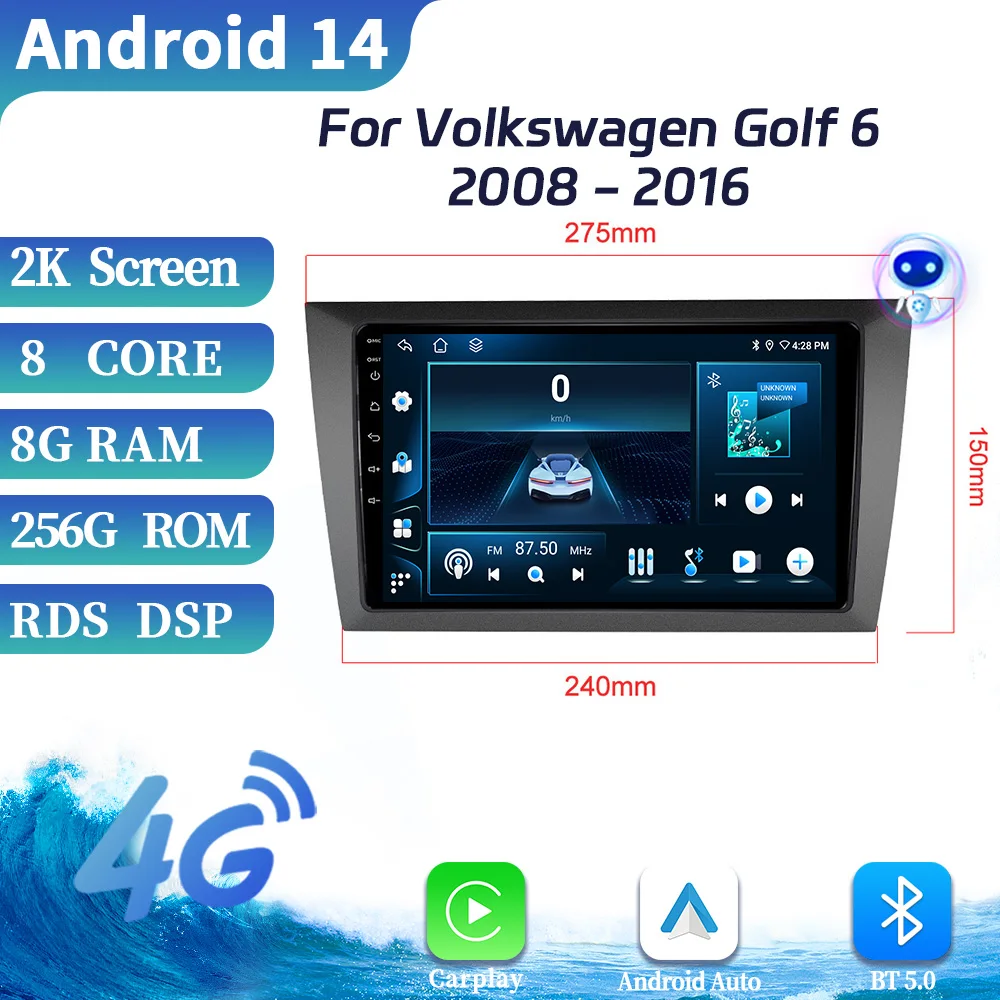 

Android OS для Volkswagen Golf 6 2008-2016 автомобильное радио, мультимедийный Интеллектуальный 4G GPS беспроводной Apple BT Carplay сенсорный экран, стерео