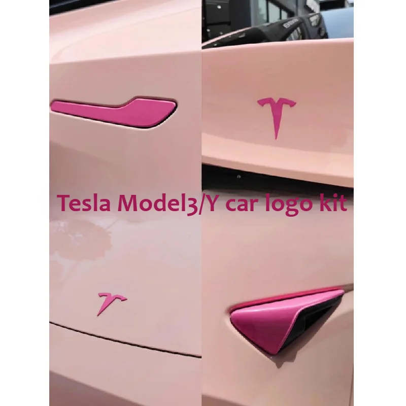 Adatto per Tesla Model 3/Y Adesivi con logo per auto Toppe per maniglie per porte Modifica accessori decorativi