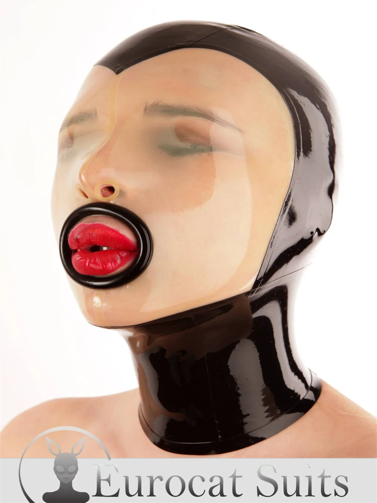 Latex Hood fetish  Women sexy mask  gummi Rubber eurocatlatex latex hod with transparent facial part