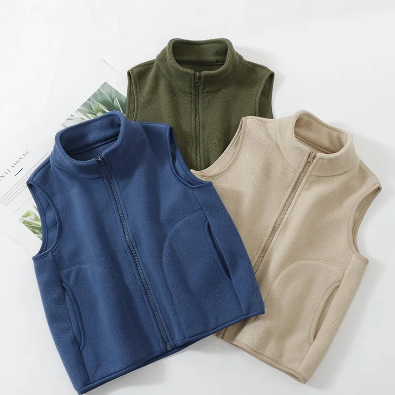 Autumn Kid Vest Winter Warm Fleece Sleeveless Jacket For Boys Girls Casual Versatile Teenage Children Outerwear