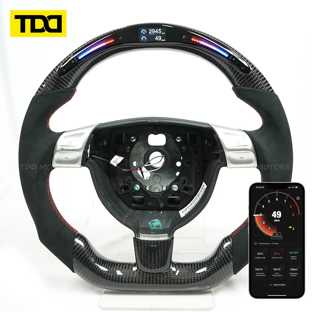 TDD Motors Customized 100% Real Carbon Fiber LED Screen Data Display Steering Wheel Fits for Porsche 997.1 987 Carrera 997