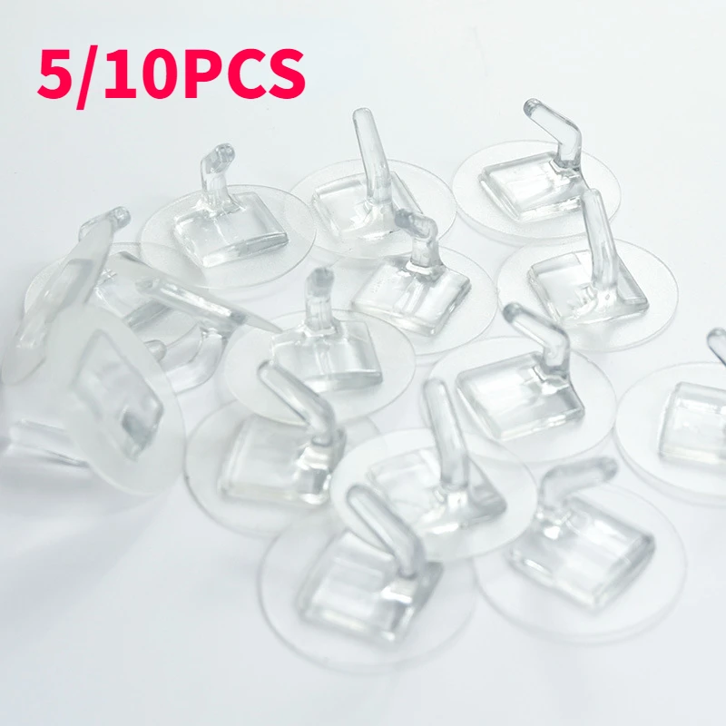 5/10PCS Transparent Hooks Plastic Duty Wall Hook Kitchen Bathroom Office Storage No Trace No Scratch Waterproof Adhesive Hooks