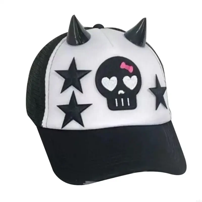 

Contemporary Skull Devil Ears Baseball Hat With Sequins Decorations Cotton Baseball Caps Costume For Daily Streetwear