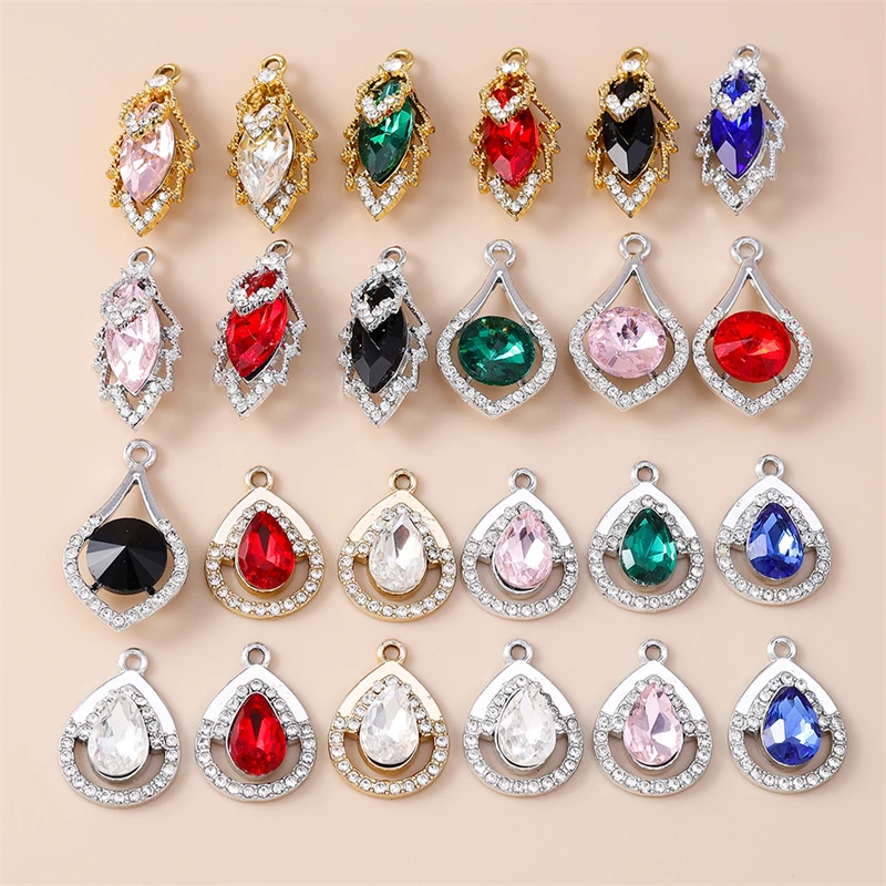 

20pcs Cute Colorful Crystal Water Drop Tree Leaf Charms Pendants for Jewelry Making Drop Earrings Necklaces DIY Crafts Supplies
