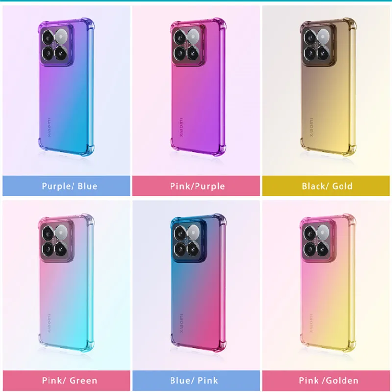 Shockproof Gradient TPU Case for Xiaomi 14 Ultra 14T 13T 13 Lite 12T Pro 11T Protective Cover Transparent Capa Fundas Coque