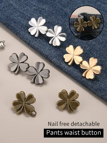 1/2 Pair Jeans Button Adjustable Clips for Pant Skirts Waist Tightener Buckle Snap Button Adjuster Pants Pin Retractable Button