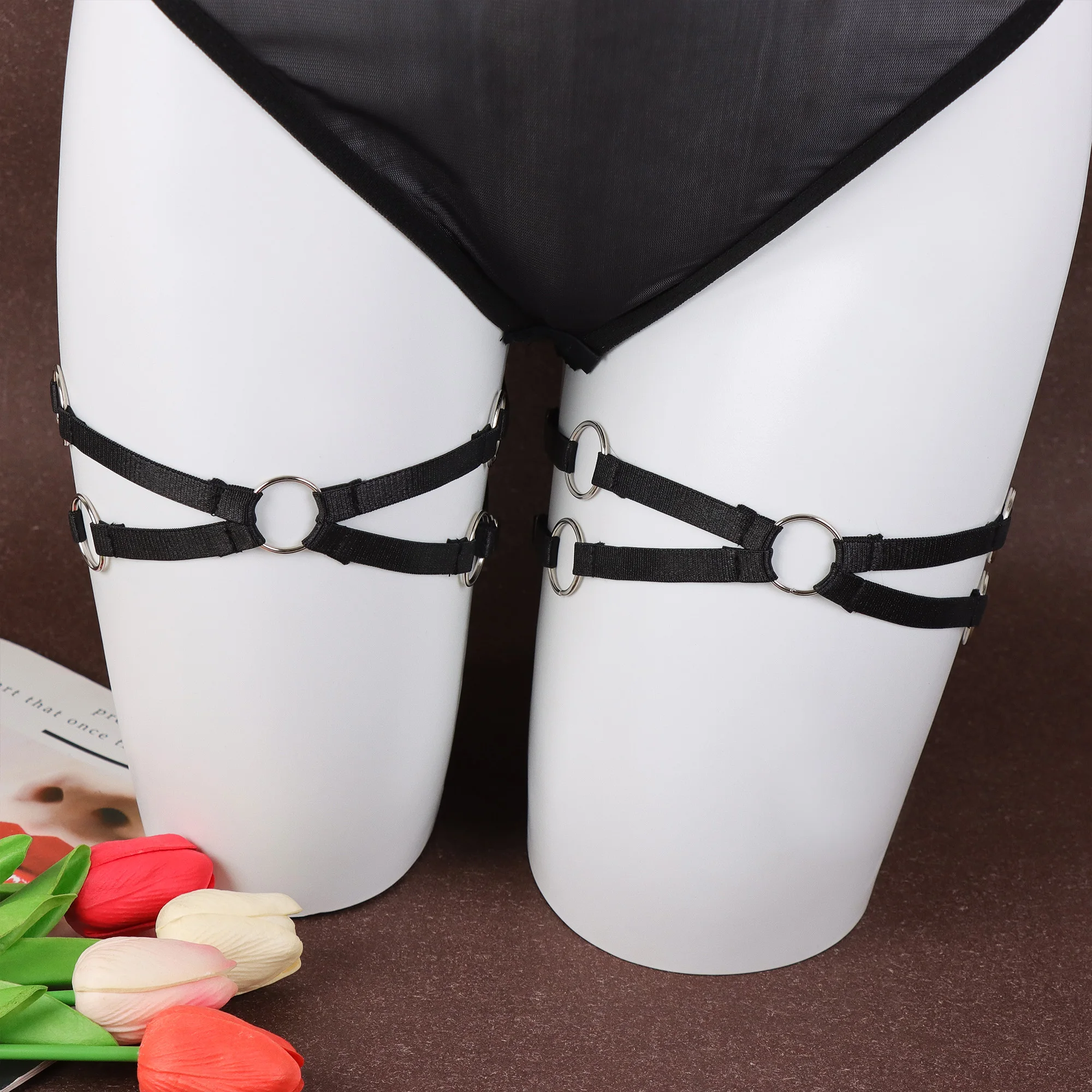 النساء القوطية الشرير مطاطا الفخذ الرباط حزام ، الساق تسخير الأشرطة Y2K الفتيات متقاطع الضمادات يلتف الساق