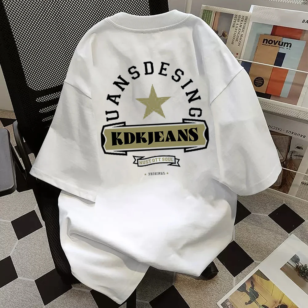 

Мужская футболка из чистого хлопка в американском стиле High Street Design, с коротким рукавом, с принтом, повседневная, модная, летняя.