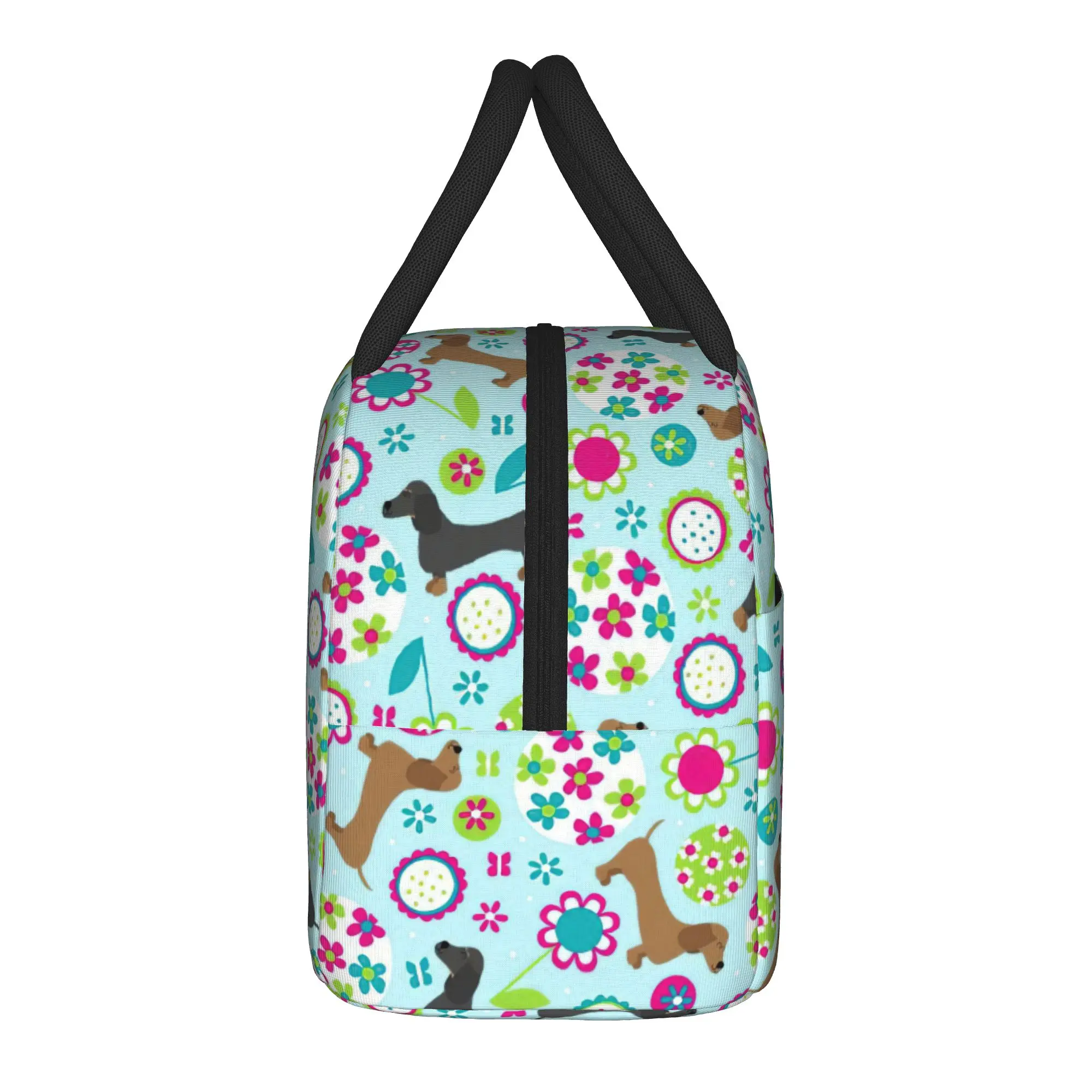 Dachshund Garden Party Dog Insulated Lunch Bag Portable Animal Lunch Container Cooler Bag Tote Lunch Box Food Storage Bag