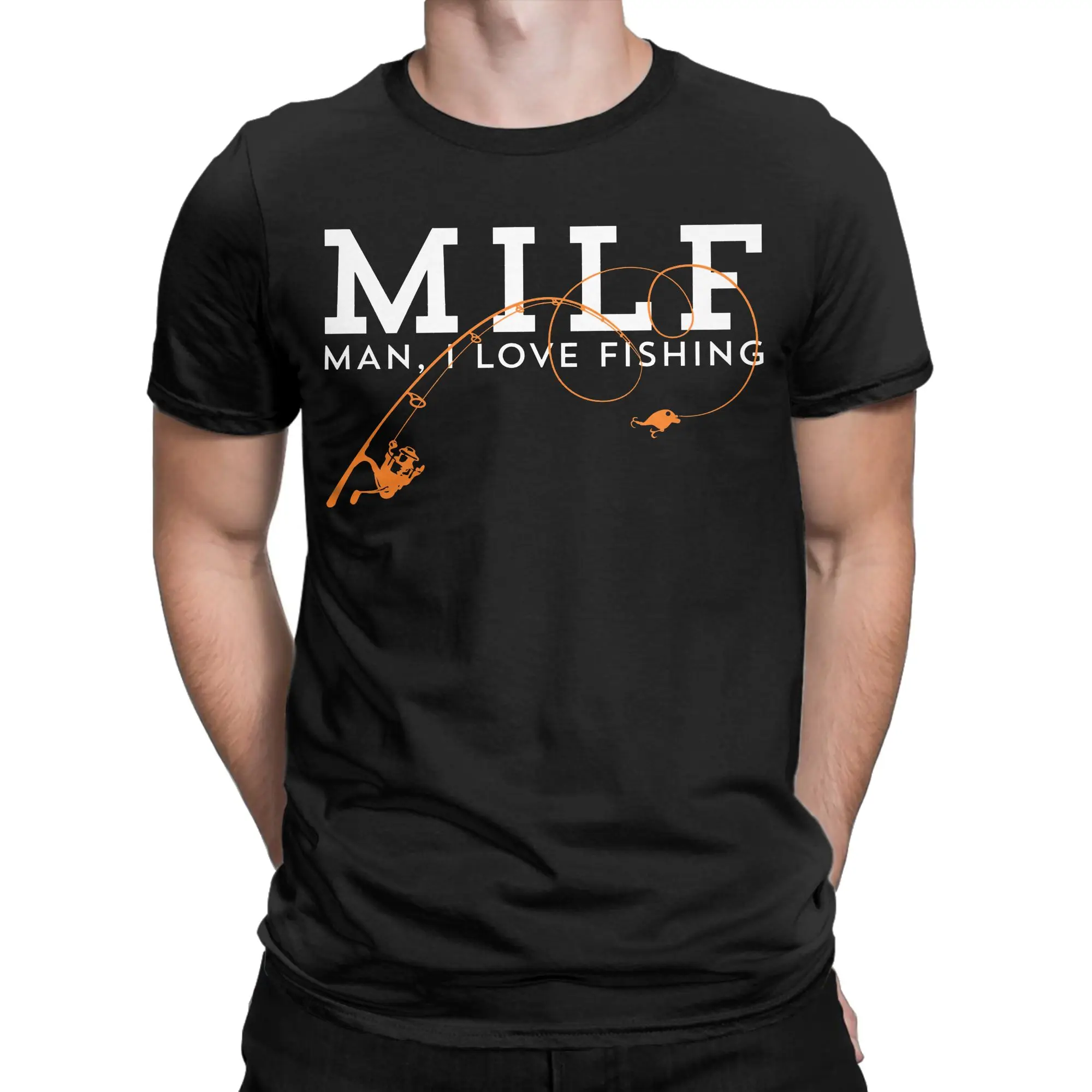 camisetas-masculinas-vintage-100-algodao-com-estampa-'man-i-love-fishing'-e-'milf'-gola-redonda-manga-curta-tamanhos-grandes