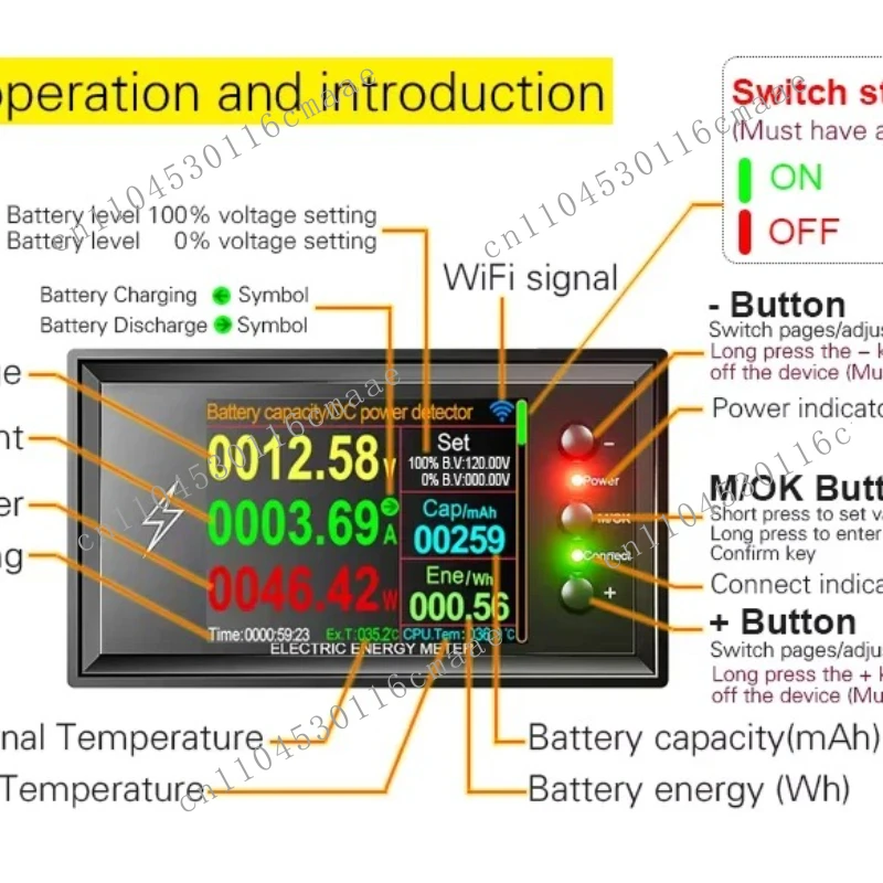 ATORCH 0-420Volt Tuya WiFi Intelligent Lithium Battery Capacity Detection Tester DC Digital Display Current Voltage Coulomb