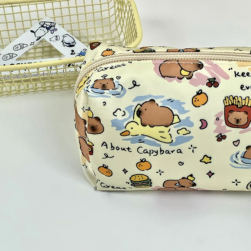 Multifunctional Pen Bag Cute Large Capacity Capybara Stationery Bag Pens Box Student Children Pen Case Office School Supplies