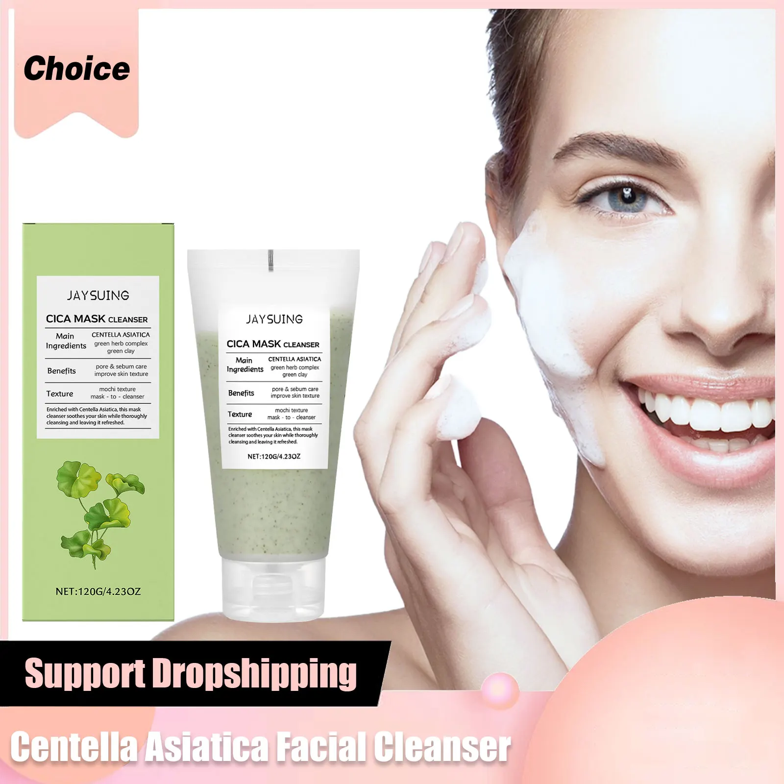 

Centella Asiatica Facial Cleanser Mask Makeup Removal Redness Relief Gentle Pore Care Hydrate Soothing Cleansing Face Wash Foam