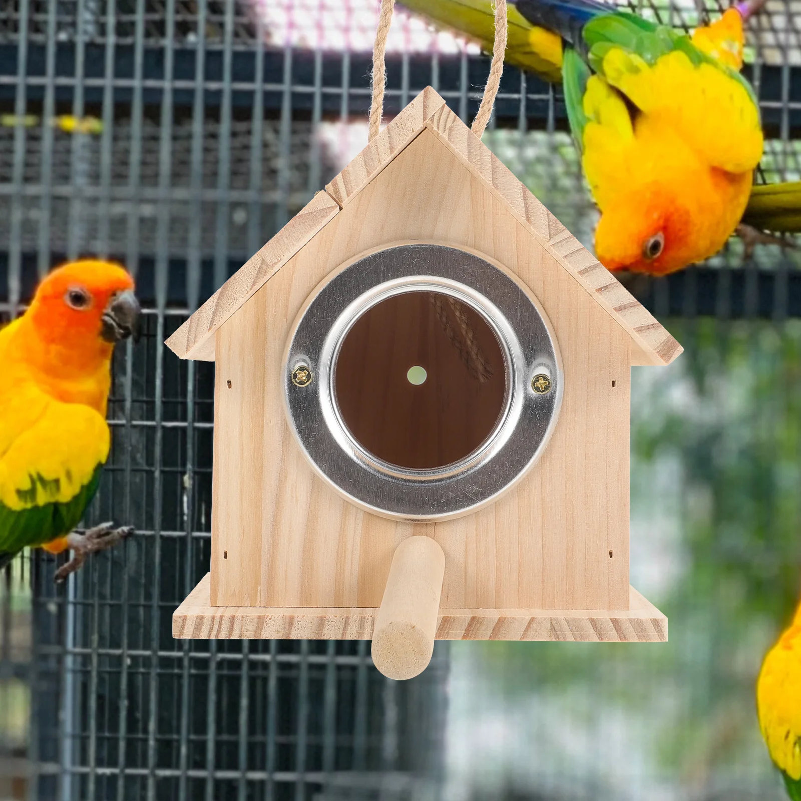 

Wood Bird Nest Breeding Box for Parakeet Parrot Budgie Garden Outdoor Hanging Nesting House Decorative Natural Wooden Bird House
