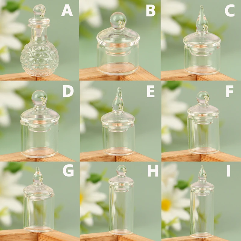 1:12 Dollhouse Miniature Clear Glass Jar Candy Bean Storage Bottle Tiny Jar With Cover Kitchen Decor Toy Doll House Accessories
