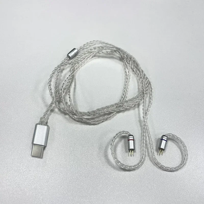 Kabel Upgrade Earphone lapis perak, kabel tipe-c Plug 4Core, kabel Headphone 2Pin, mendukung kontrol panggilan, kabel 47 inci