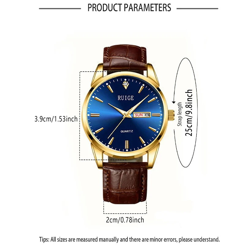 RUIGE Minimalist Men's Calendar Watch, Casual Belt Style, Night Light Waterproof Classic Versatile Men's Watch
