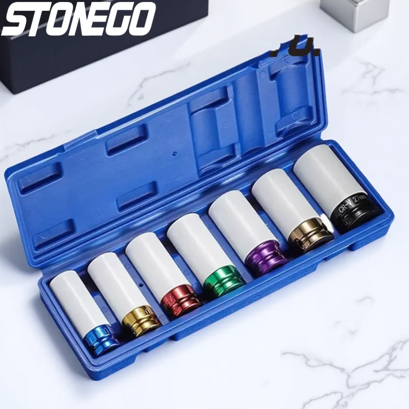 

7PCS Colorful Pneumatic Wrench Set 12 Inch Tire Screw Socket Air Cannon Slim Extended Tool Accessories