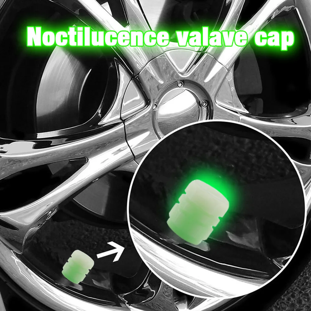 NSXINQI 4pcs Noctilucent Tire Valve Cap Car Motorcycle Electric Vehicle Luminous Valve Core Cover Auto Accessories