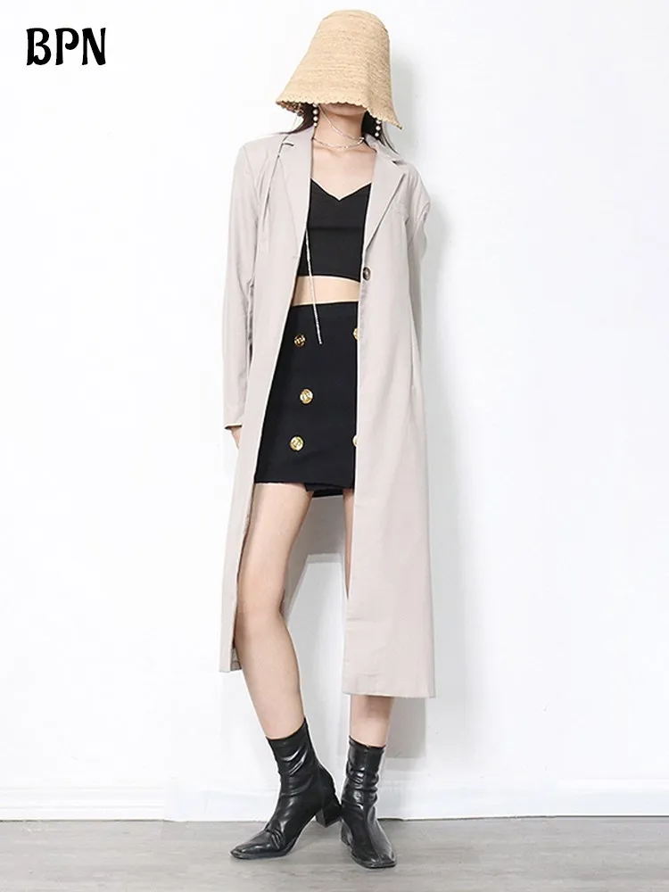 

BPN Irregular Solid Blazer For Women Notched Collar Long Sleeve Backless Spliced Button Minimalist Loose Blazers Female Fashion