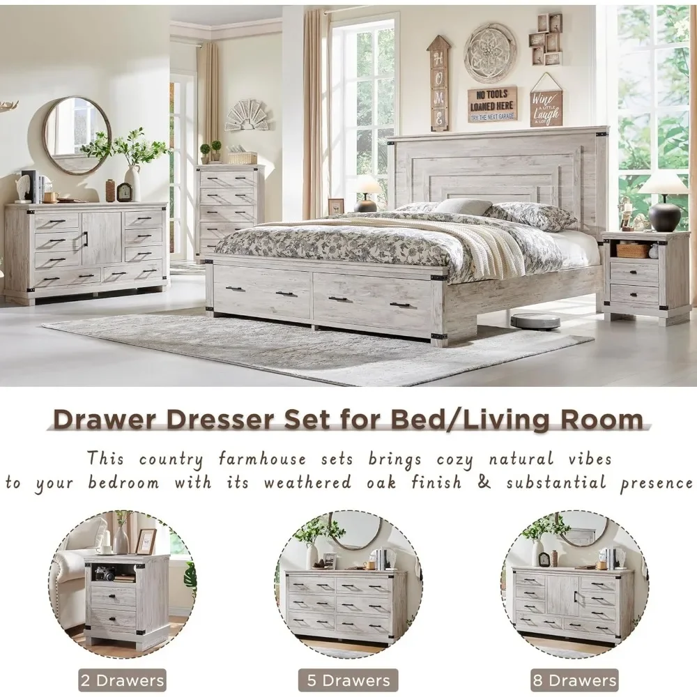 T4TREAM Farmhouse Kommode mit 6 Schubladen für Schlafzimmer, 54 breite Kommode aus Holz mit natürlicher Textur und Metallgriff, rustikaler Stauraum