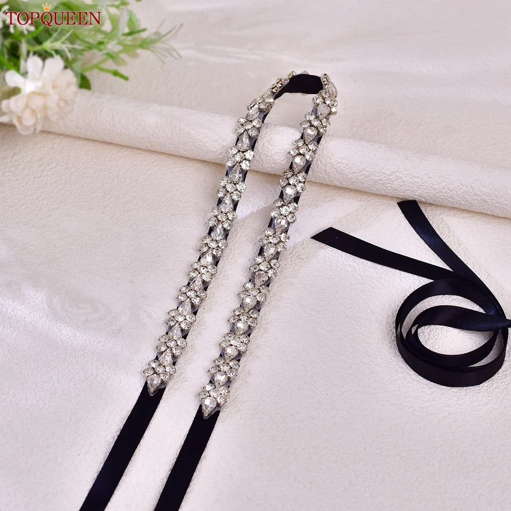 TOPQUEEN Flower Shape Rhinestone Bridal Belt Women's Handmade Sewing Sash For Dinner Party Concert Evening Gown Accessories S129