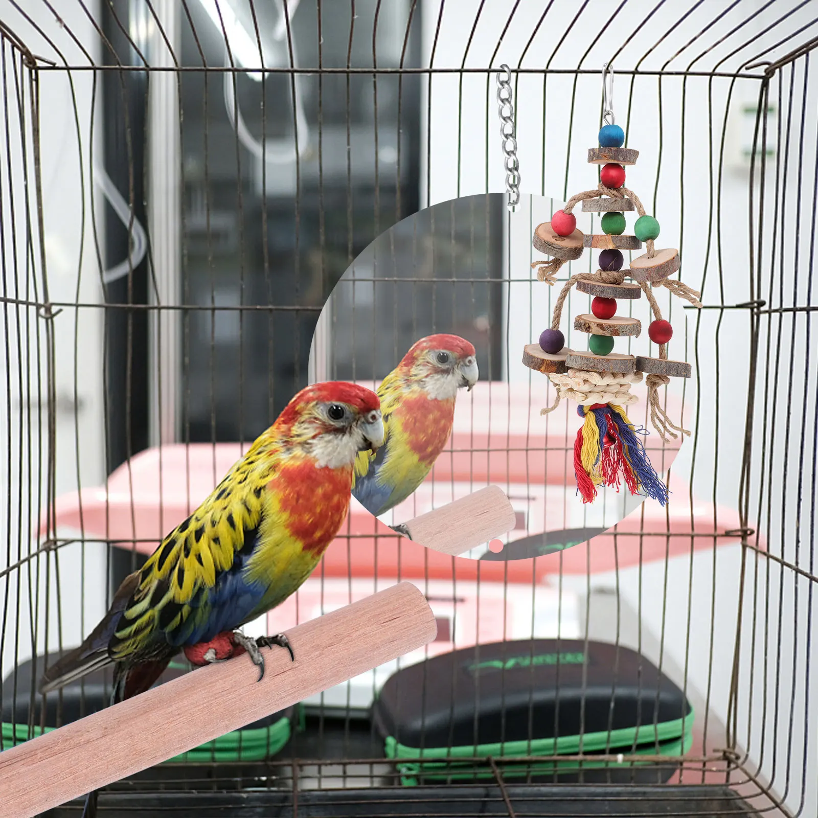 

2 pcs Biting Plaything Creative Wooden Blocks Eco-Friendly Safe Chewing Pet For Parrot Cage Teeth Grinding Bird Hanging Pet