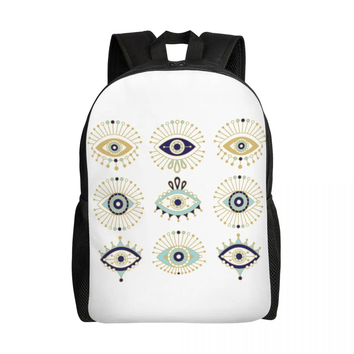 Bohemian Mandala Pattern Mochilas Boho, Azul Marinho e Branco, Mediterrâneo, Fits 16 "Laptop, Saco de Viagem Faculdade, Laptop, Fits