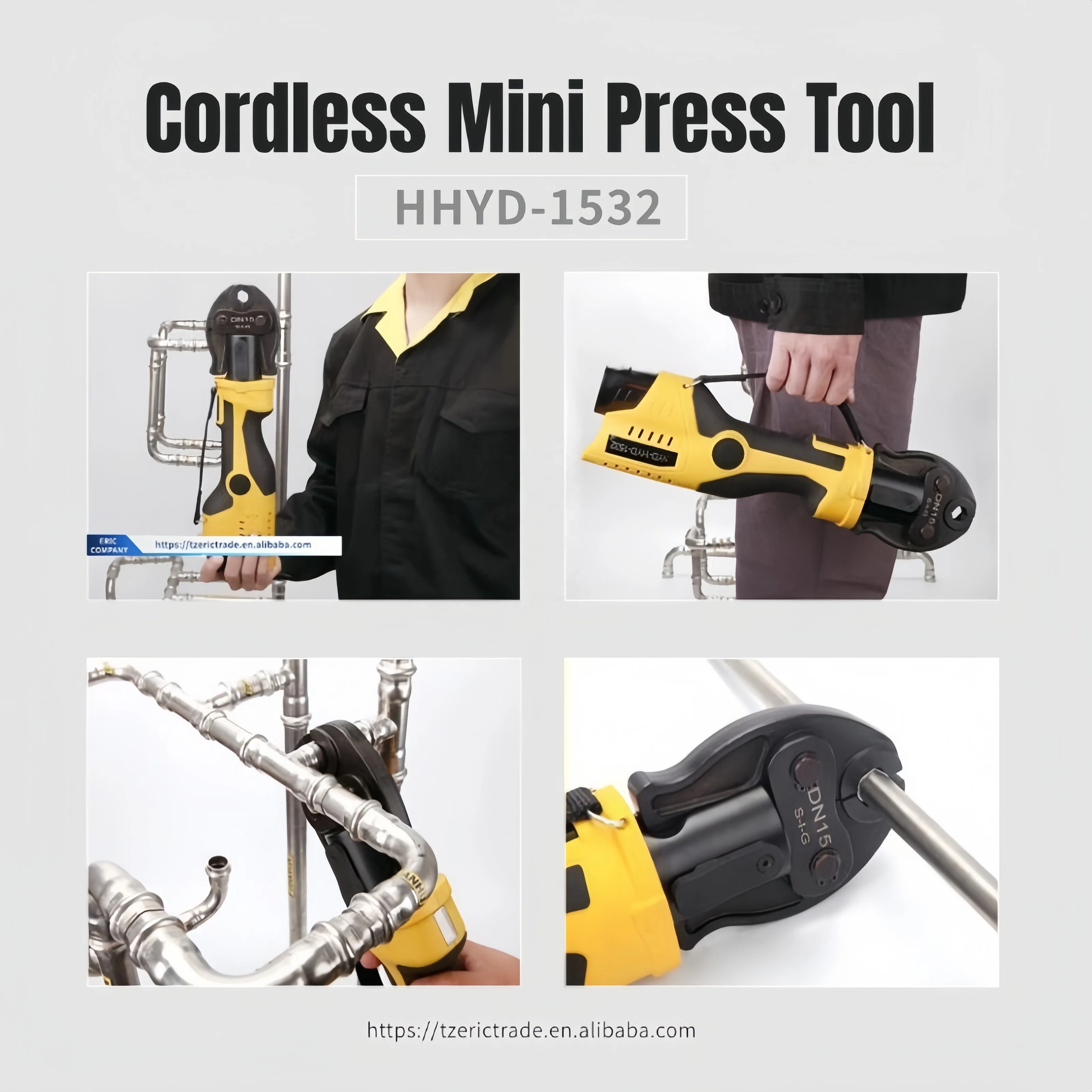 HHYD-1532 12V Cordless Battery-Powered Hydraulic Pipe Pro-Press Tool Kit 3 Jaw VUS 1/2 3/4 1