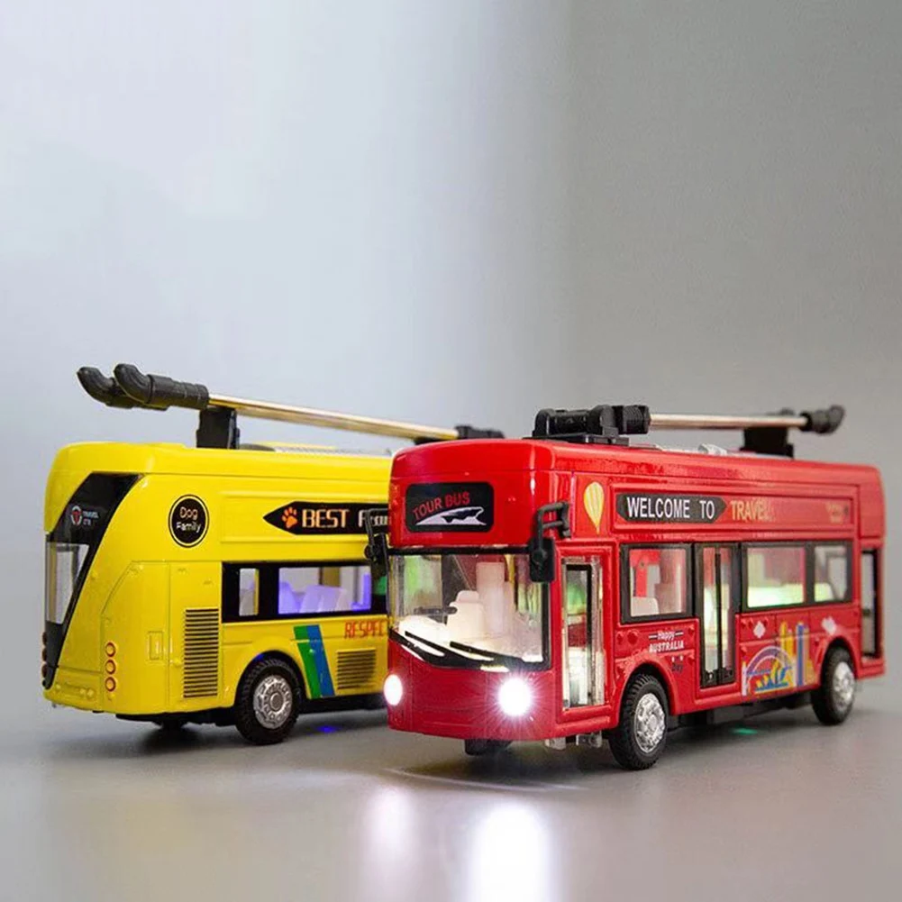 1:50 Kids Toys Alloy Bus Model London Single Decker Tram Bus Vehicles Car Toy with Light & Sound Collections Red