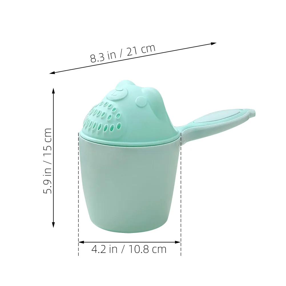 Taza de champú para bebé, diseño de oso de dibujos animados verde, plástico duradero, mango cómodo, enjuague el cabello, protege los ojos, baño, agua