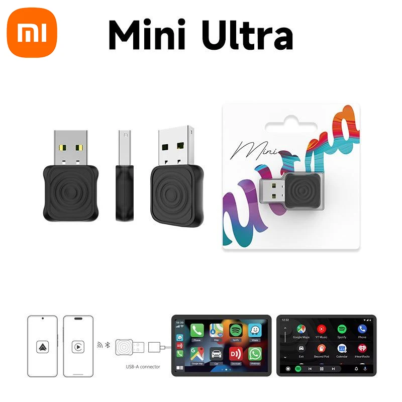 محول Xiaomi 5.0 Mini Ultra اللاسلكي CarPlay Android Auto لتوصيل السيارة والتشغيل واتصال تلقائي WiFi Bluetooth 2025