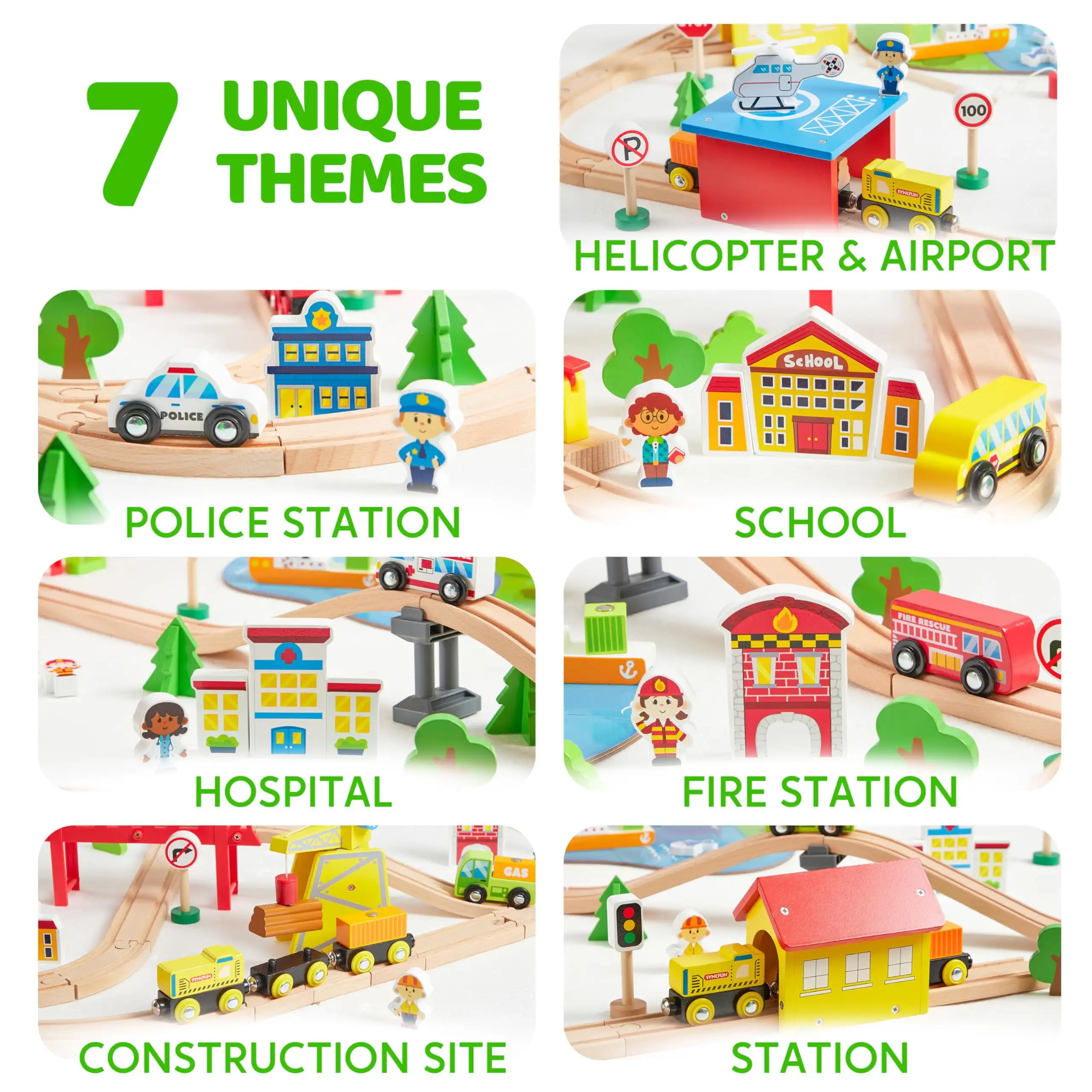 Joyfy Set di treni in legno da 110 pezzi con binari Set ferroviario per scene di città con treni magnetici Giocattolo per bambini Compleanno Regalo di Natale