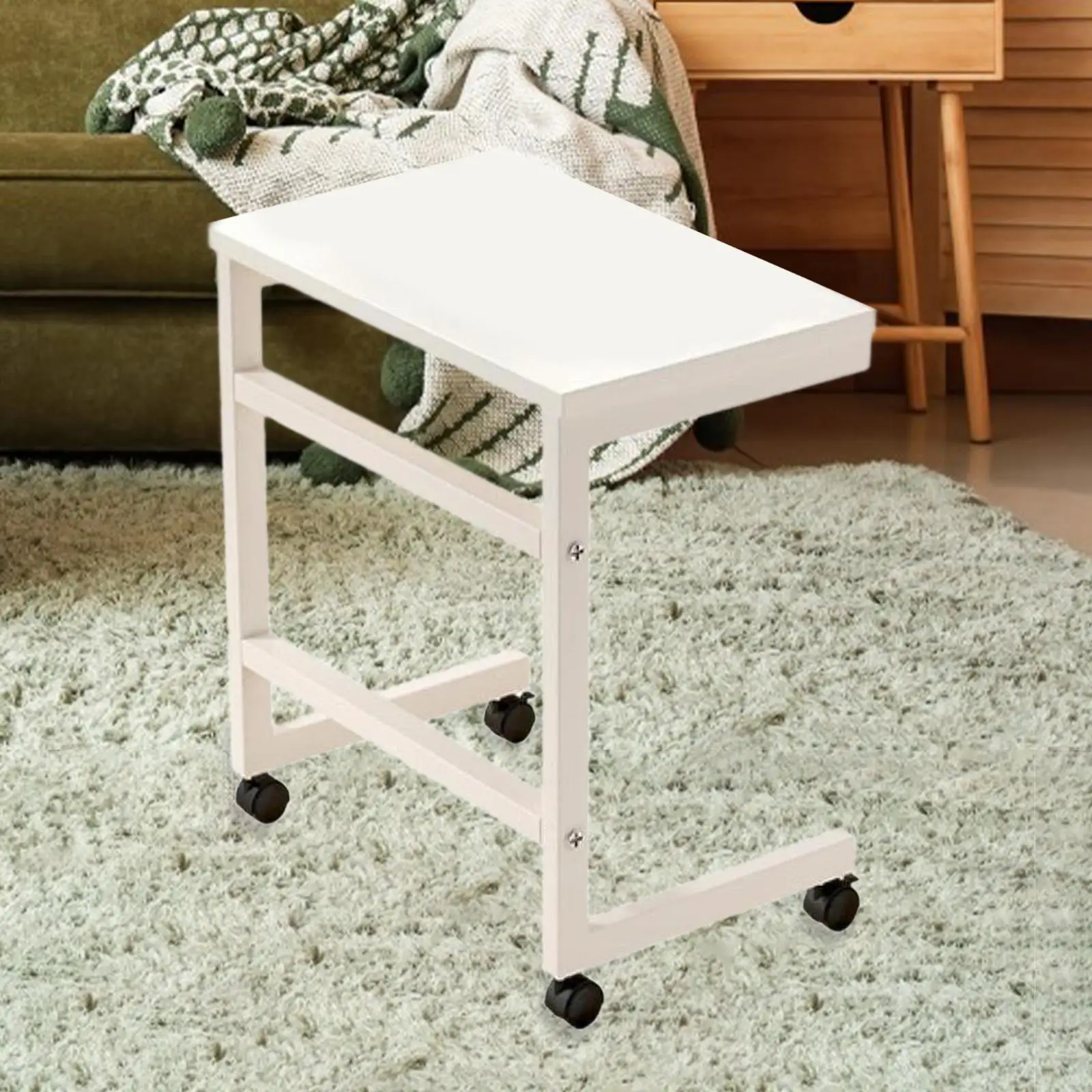 طاولة نهاية مع عجلات دوارة، طاولة قهوة بتصميم قديم، طاولة جانبية صناعية حديثة، صينية تلفزيون على شكل حرف C لغرفة المعيشة وغرفة النوم